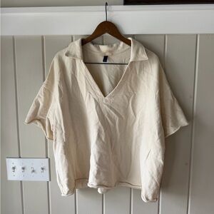 Universal Thread Cream Collared V-Neck Short Sleeve Top, Size 1X, NWOT